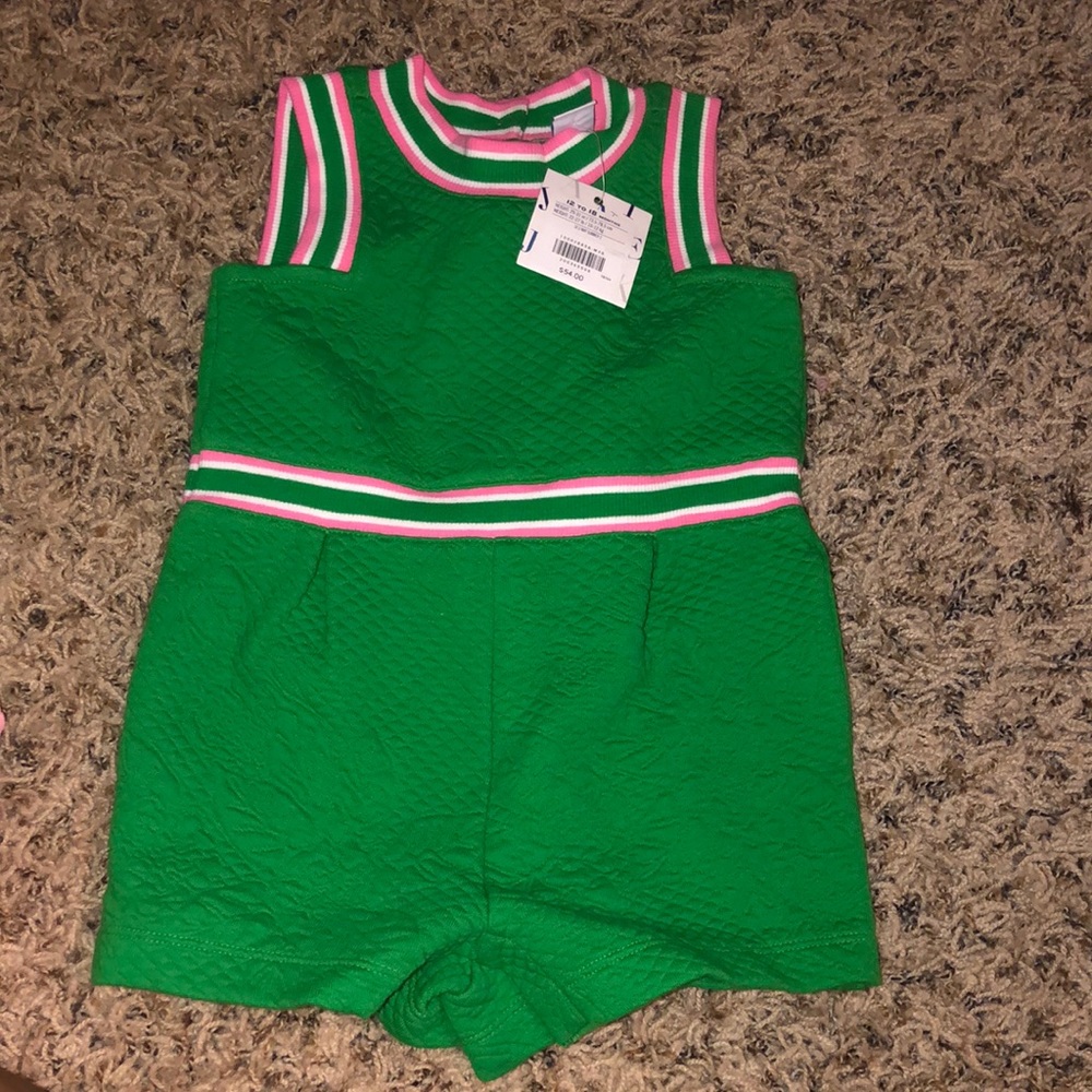 Green pink and white Janie and Jack romper